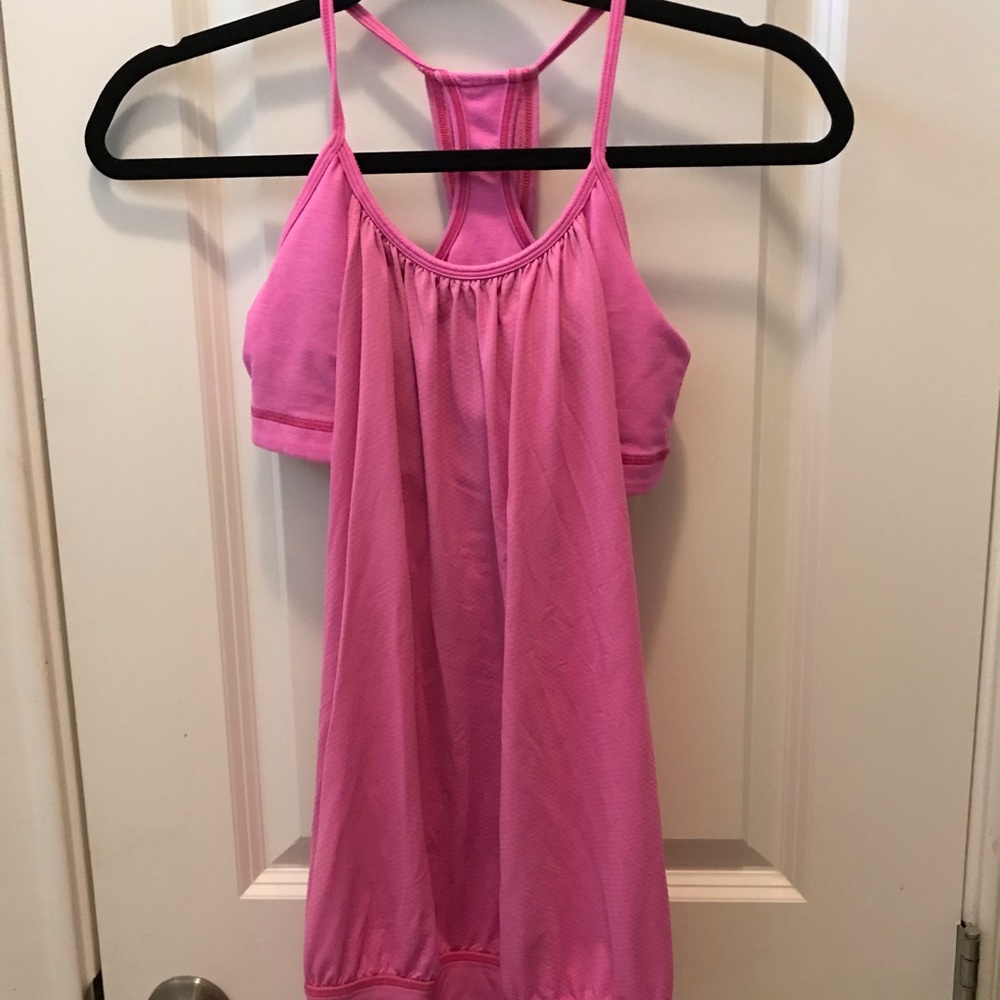 Pink Lululemon workout top with built in bra